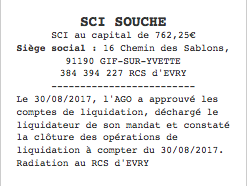 annonce legale liquidation sci